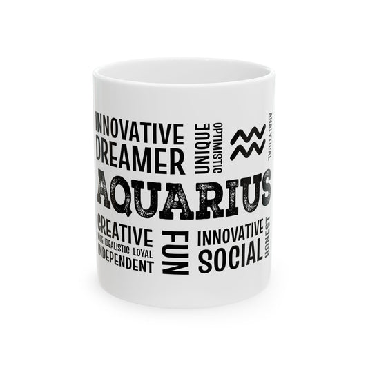 Aquarius Word Cloud Mug | Zodiac Traits Ceramic Mug
