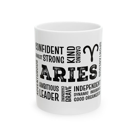 Aries Zodiac Word Cloud Mug | Ceramic Coffee Cup